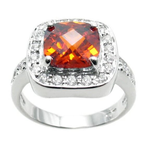 EXQUISITE SQUARE CUT YELLOW TOPAZ COLORED CZ COCKTAIL RING IN STERLING SILVER. - Picture 2 of 3